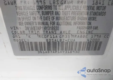 2017 Nissan Sentra S z USA, uszkodzony, nr VIN 3N1AB7AP1HY318930